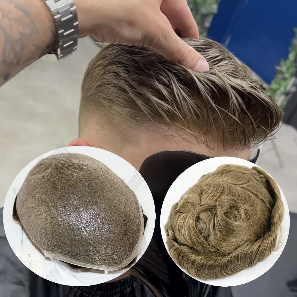 

0,02 мм Супертонкий мужской протез для волос Кожа Темно-русый520 # Серый мужской капиллярный протез, человеческие волосы, самый тонкий парик для мужчин