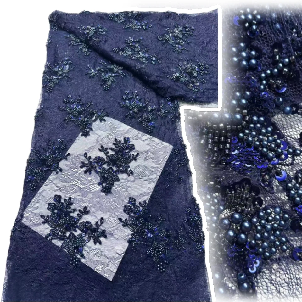 

Luxury Dignified New Fashion Design Fabric Handmade Embroidery Net Chantilly Beads Lace for Making Women Wedding Dress TP1583