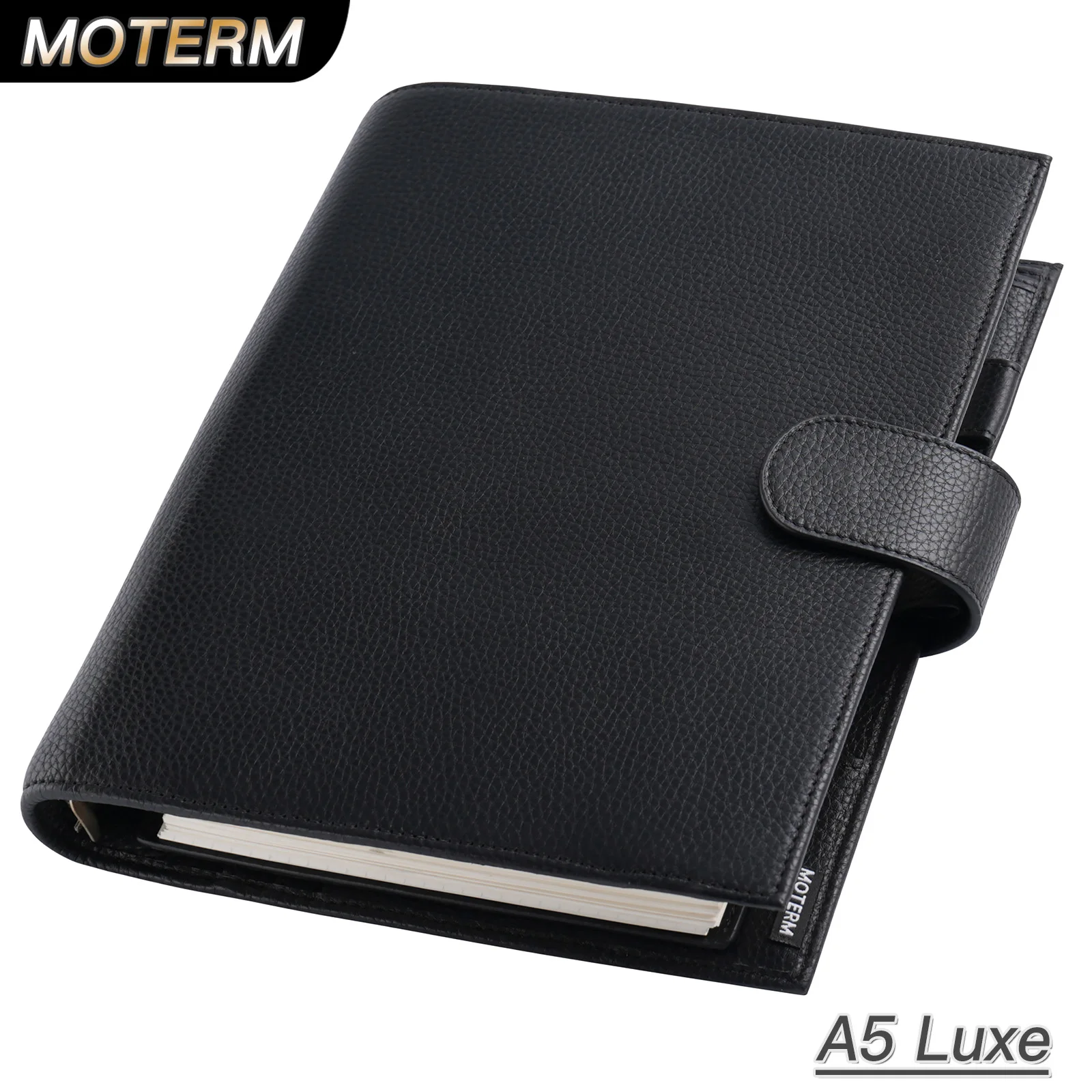 Moterm Luxe 2.0 Series A5 Size Planner Pebbled Grain Leather Notebook with 30MM Ring Agenda Organizer Notepad Journal Sketchbook