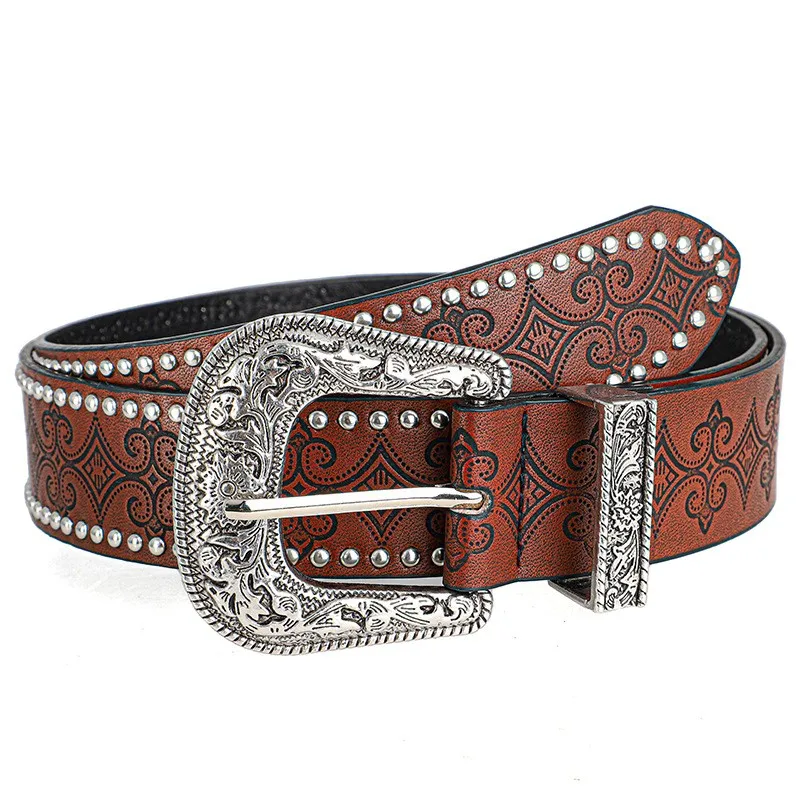 Western-Cowboy-Gürtel – Vintage-Punk-Stil, geschnitzte Schnalle, PU-Ledergürtel, lässige Trend-Accessoires, Y2K-Taillengürtel, für Männer und Frauen – Detail 8