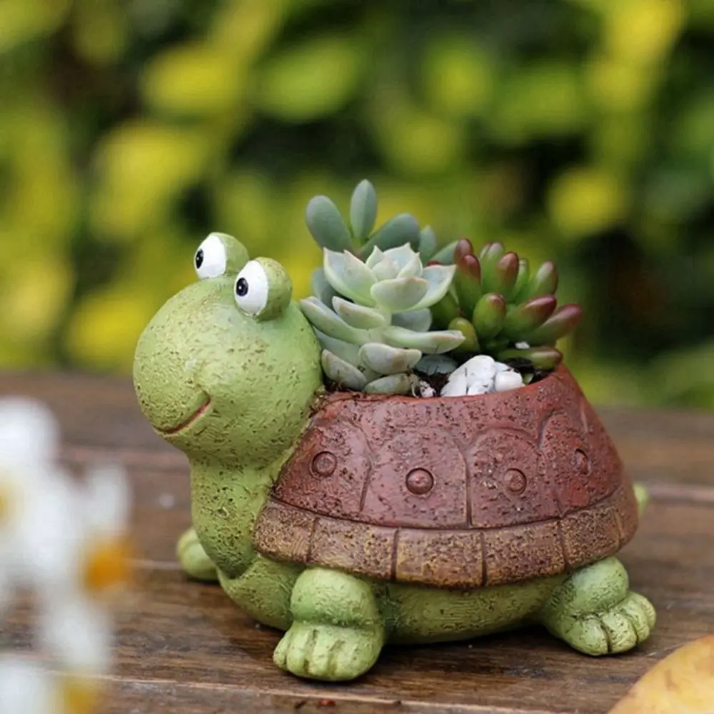 Funny Miniature Turtle Flower Pots Cartoon Resin Art Succulent Plants Ornament Cute Flower Vase Garden