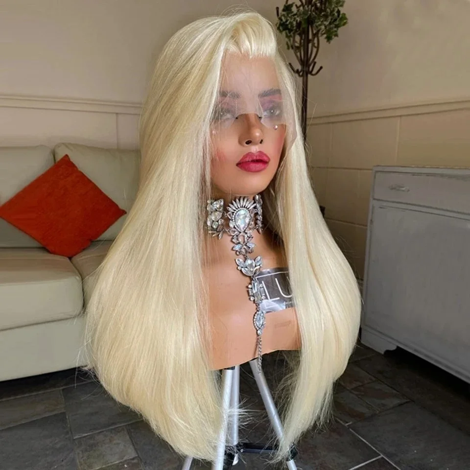Peluca Frontal de encaje recto de hueso rubio 613, pelucas frontales de encaje sintético HD 13X4 para mujeres, cabello Futura, ropa diaria para fiesta y Navidad