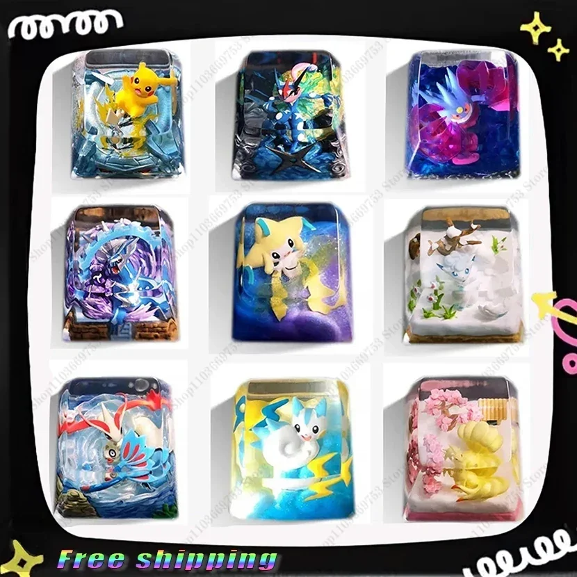 Anime Pokemon Keycaps Pikachu Frogadier Vulpix Dialga customized Resin Transparent Stereoscopic Keycaps For Mechanical Keyboard