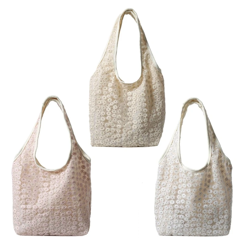 Bolso hombro malla flores estéticas bolso axila lona Simple estilo coreano