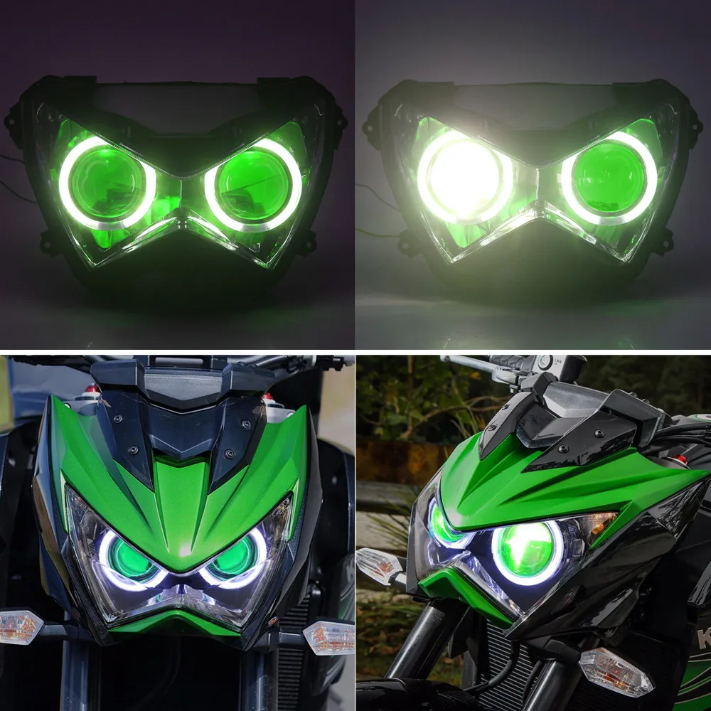 

Motorcycle Headlight Headlamp Custom Angel Eyes HID Bi-Xenon Head Light Lamps For Kawasaki Z800 Z250 Z300 Headlight Assembly