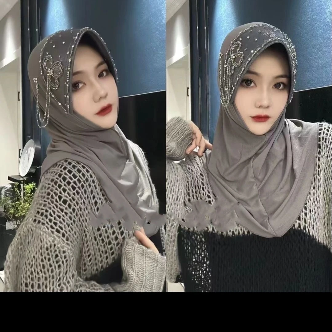 Abaya Hijab syal Muslim untuk wanita pakaian Turban gratis pengiriman jilbab topi Malaysia topi Kufi Islam mewah rumbai bunga 05247