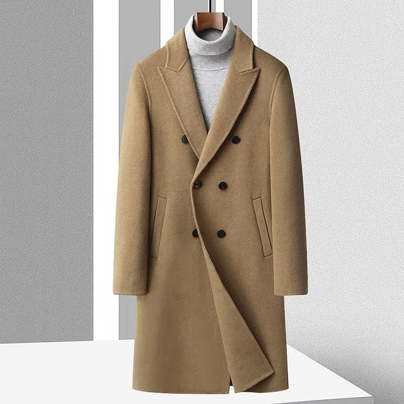 

Мужское шерстяное пальто средней длины на двубортной застежке с капюшоном, модная осенне-зимняя верхняя одежда