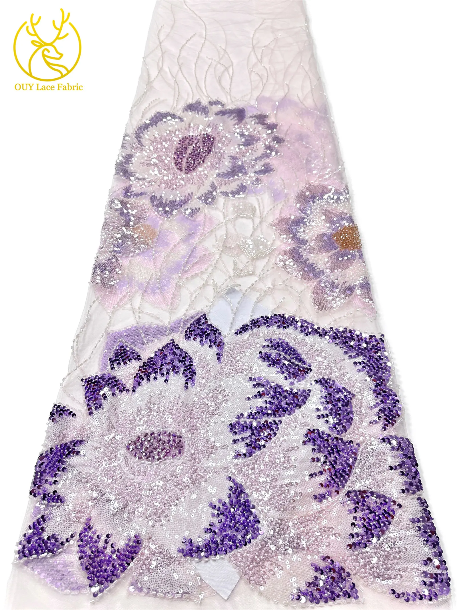 2026 Afrikanischer Bräutigam Bestickter Perlen-Spitzenstoff Modisches Design Französische Pailletten-Spitze Brautkleid Nähmaterial 5 Yards – Detail 14