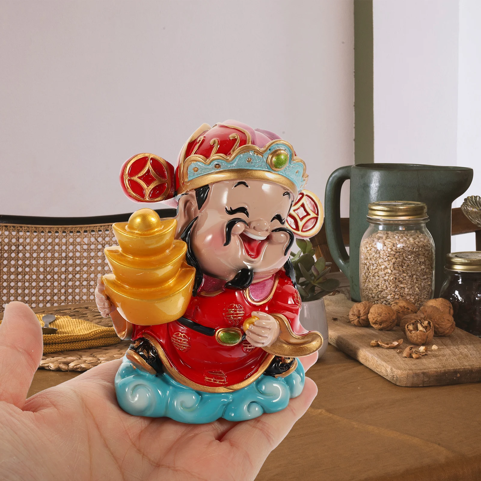 

Resin God of Wealth Statue Colored Desktop Ornament Chinese Style Wealth Blessing Home Office Tabletop Decoration