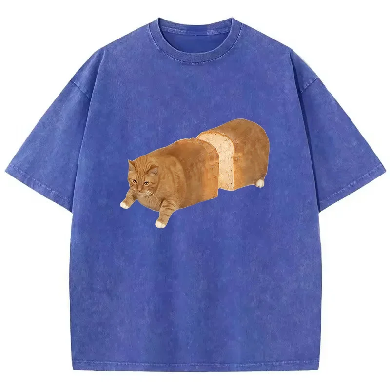 Oversize T Shirt Vintage Washed 100% Cotton T-Shirt Y2k Retro Hummor Bread Cat Graphic Tee Casual Streetwear Spring Summer