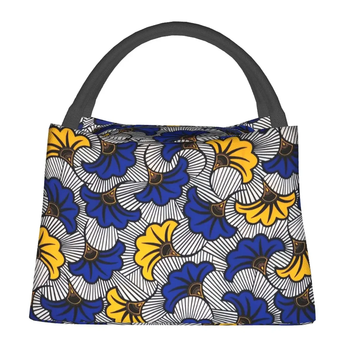 Geometric Ankara Lunch Bag Flower Print Vintage Lunch Box For Adult Office Portable Zipper Cooler Bag Print Tote Food Bags