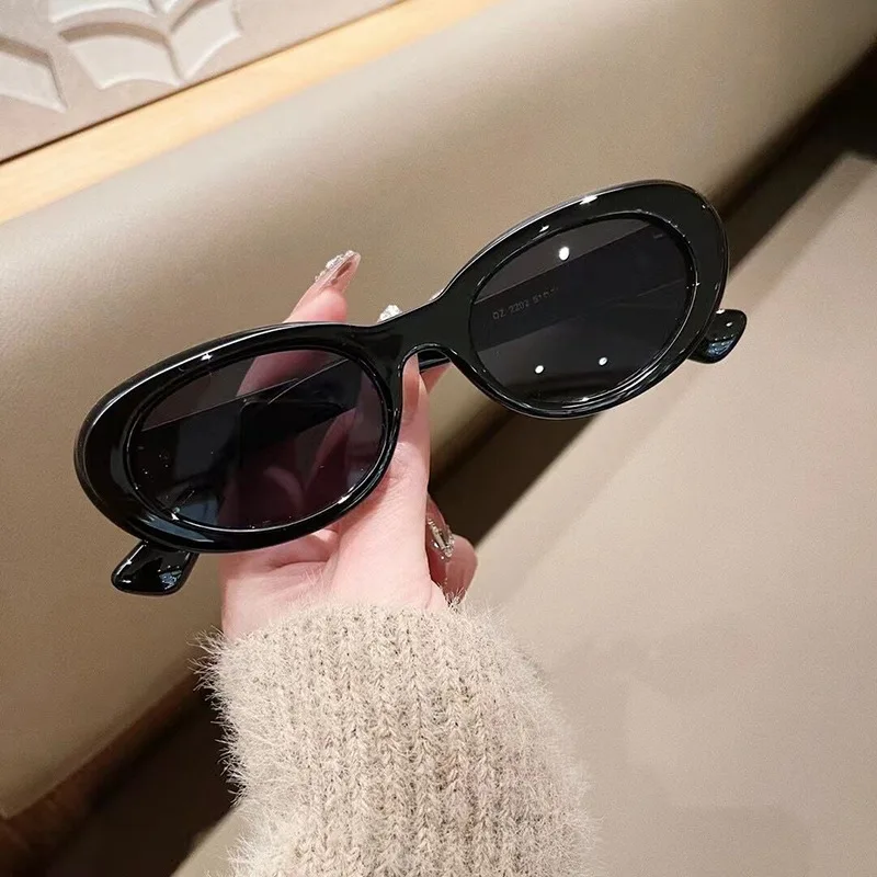 

Popular Fashion Oval Sunglasses Women Retro Ellipsoid Decoration Brand Designer Men Cat Eye Blue The Same As Jennie Sun Glasses