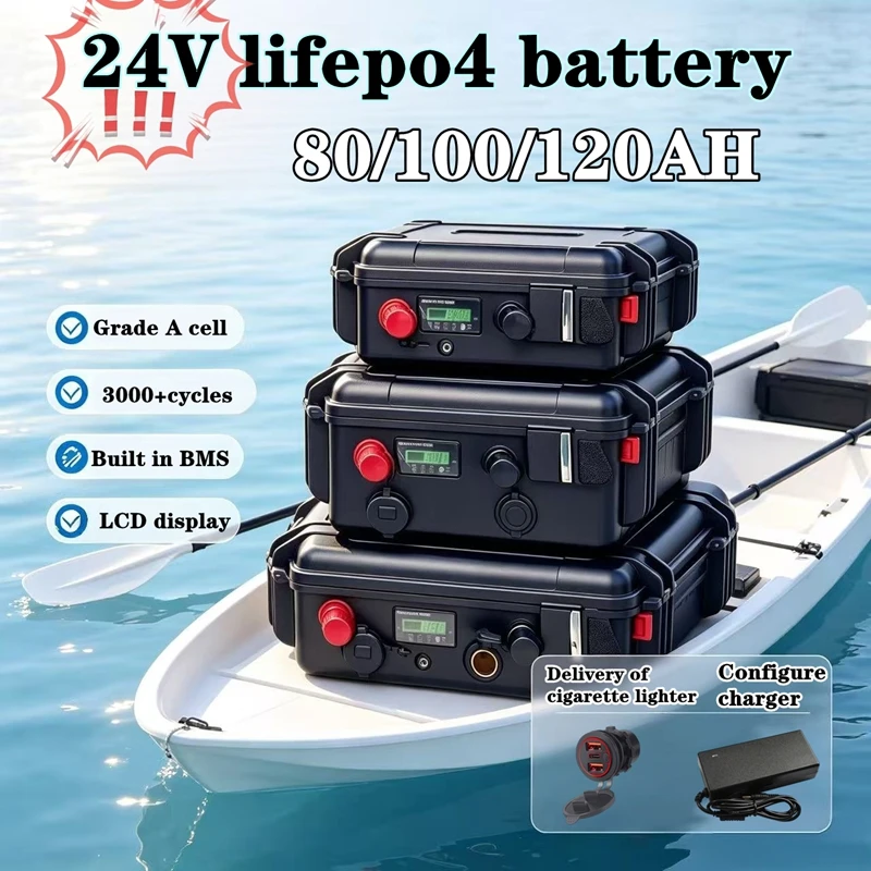 24v 80AH 100AH ​​120AH LiFePO4 Battery BMS 2000W for RV AGV Air Conditioner Heater Solar Energy Storage Camping Equipment