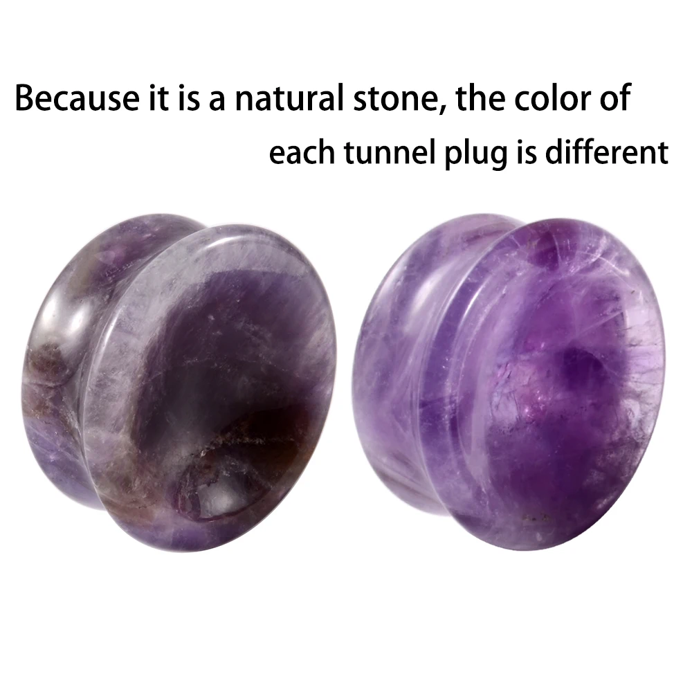 1Pair Amethyst Tiger Cat Eye Ear Plug, Double Flare