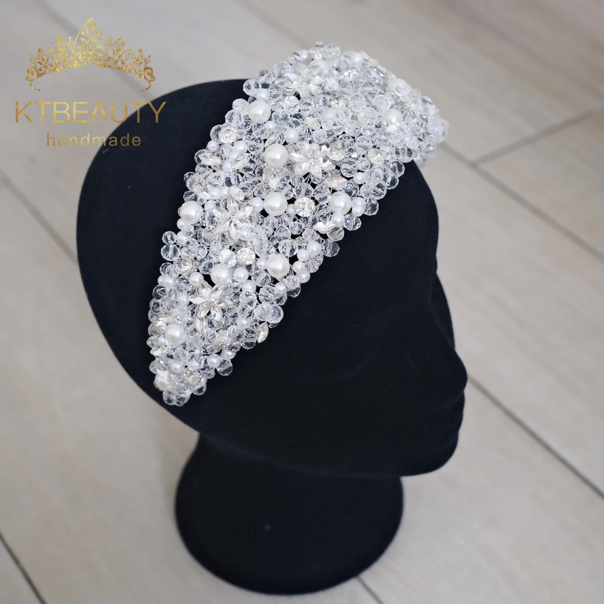 KTBEAUTY News 2025 bridal style Headpiece Silver color Crystal Big Size Crown white Stones Beauty Hair band Women Accessories