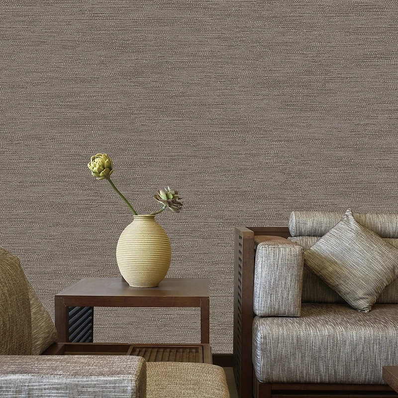 Japanese Solid Color Linen Wallpaper Non Woven Straw Grasscloth Texture Living Room Bedroom Hotel Restaurant Decor Wallpaper