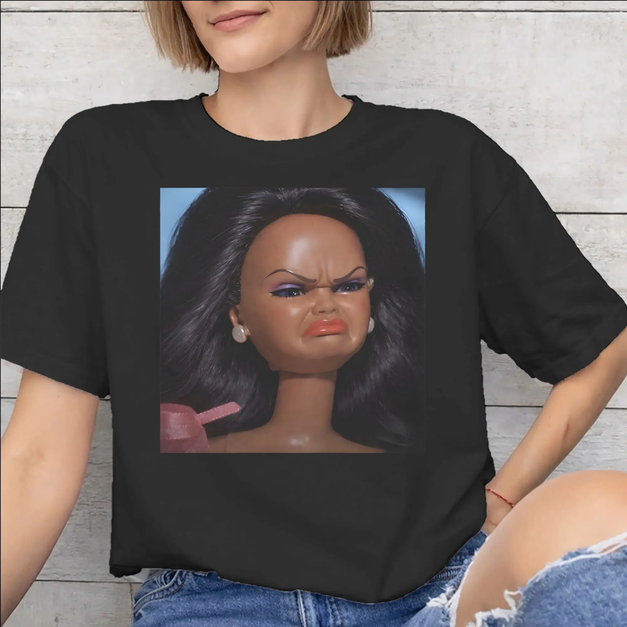 Men Women Disgusted Face Meme Doll Babe Shirt Pure Cotton Graphic Printing T-Shirt  Clothing Outfits