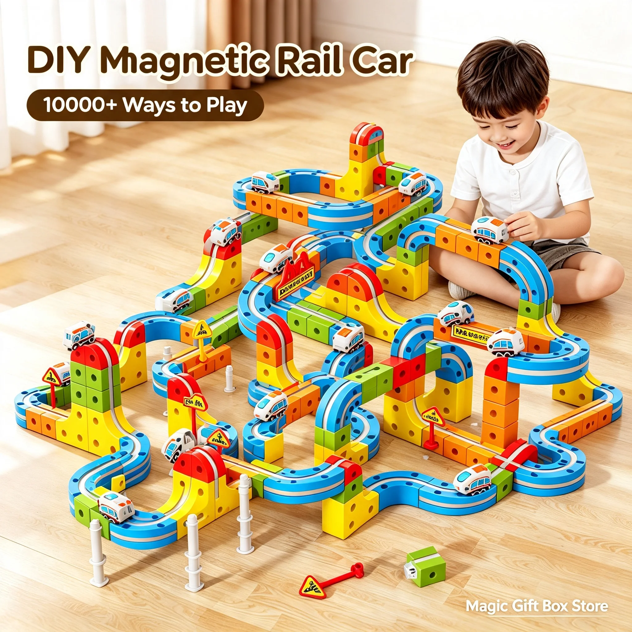 New Magical Magnetic Track Building Blocks Set Diy Assemble Electric Train Puzzle Educational Desktop Interactive Gift Toy