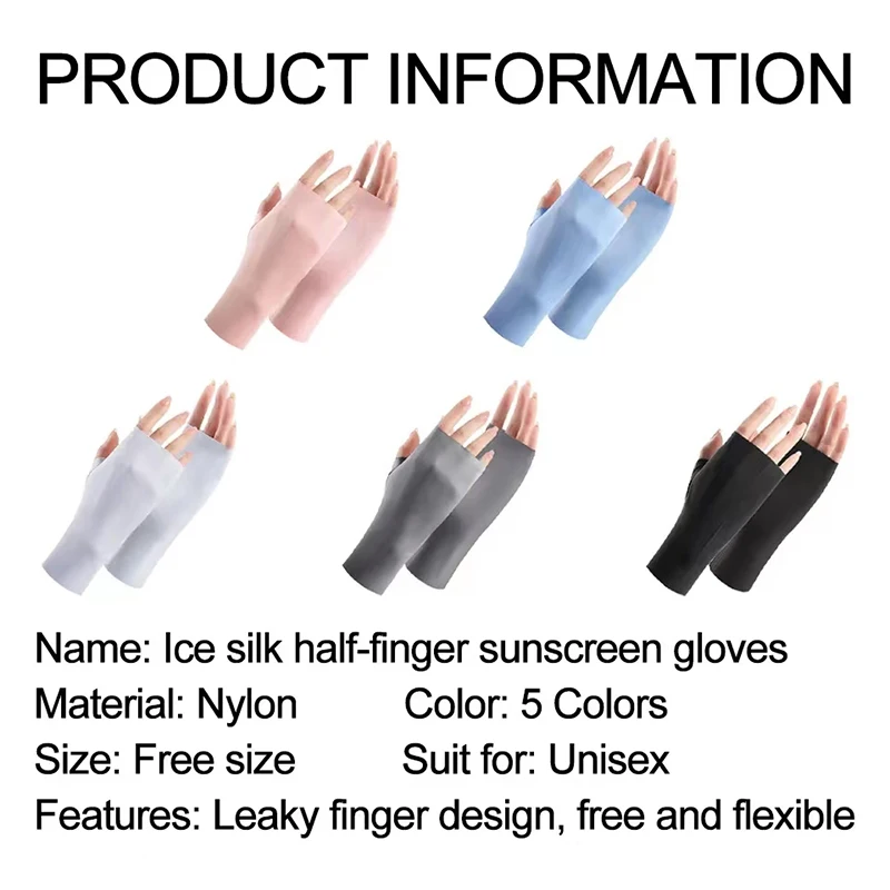 Solid Simple Fingerless Ice Gloves Sun Protection Casual Driving Cycling Short Gloves Thin Breathable Elastic Mittens For Women