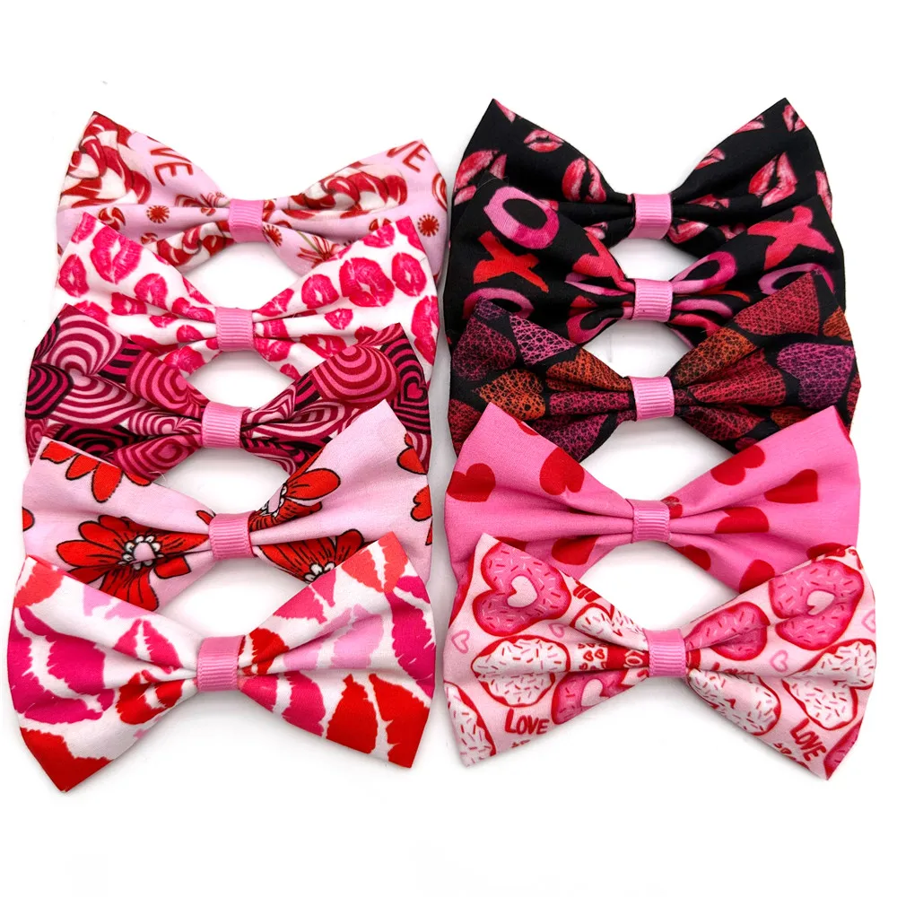 30/50pcs Valentine\'s Day Dog Bow Ties Charms Puppy Accessories Slidable Dog Collar Pink Bows Pet Supplies Small Dog Bows