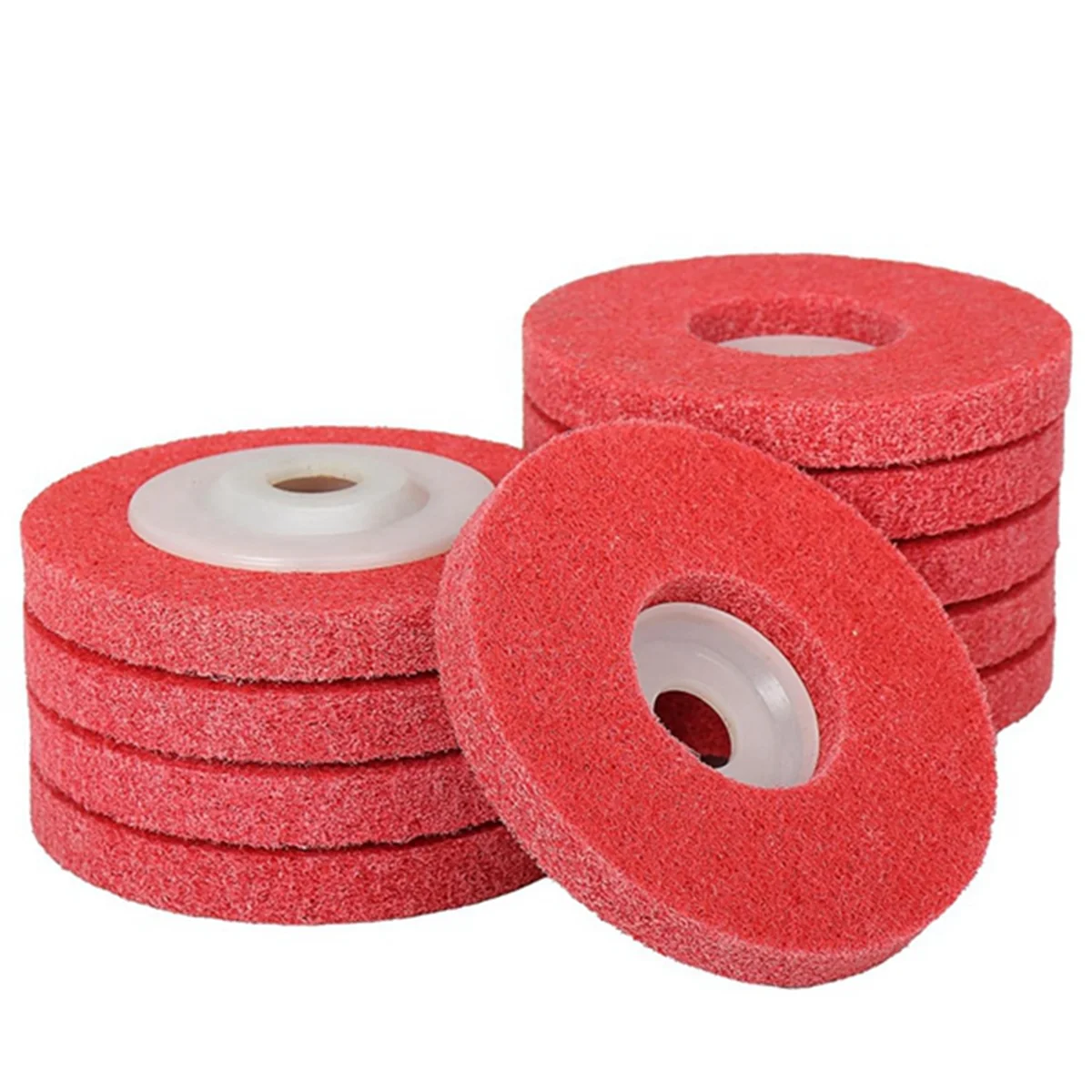 

4 Inch x 5/8 Inch Nylon Fiber Flat Abrasives Buffing Polishing Wheel for Angle Grinder 9P Hardness 10 PCS, Red