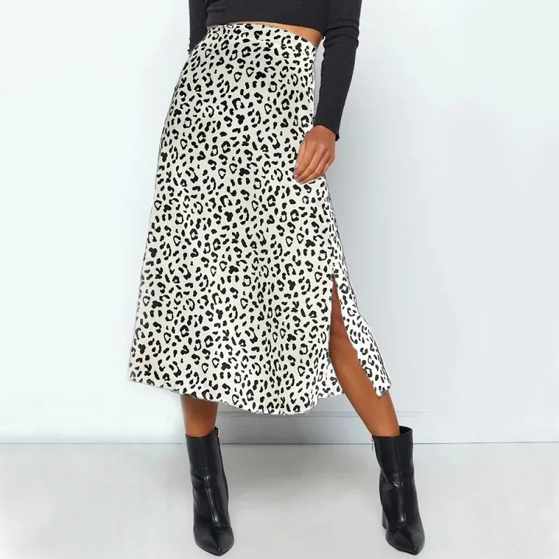 

2024 New Fashion Leopard Print Skirt for Spring/Summer Women's Dress Sexy Zipper Skinny Midi Split Skirt for Ladies