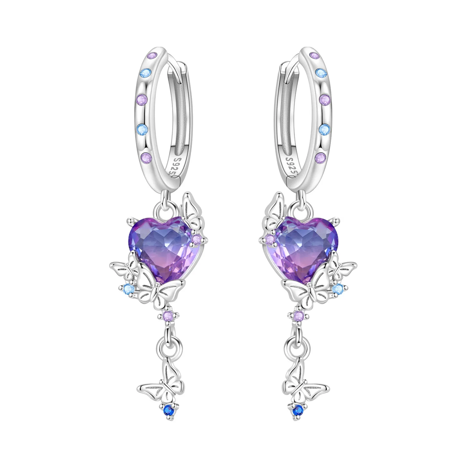 PANPOKI 925 Sterling Silber Bunte Liebe Satellit Tropfen Ohrringe Frauen Ohrringe Charme Mode Vielseitig Party Schmuck Geschenke