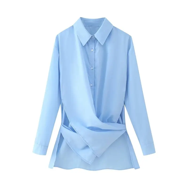 

Summer 2024 Women's Long Sve Belted irt Versatile Slimming Design Sensation Faionable Casual Busin Office Wear