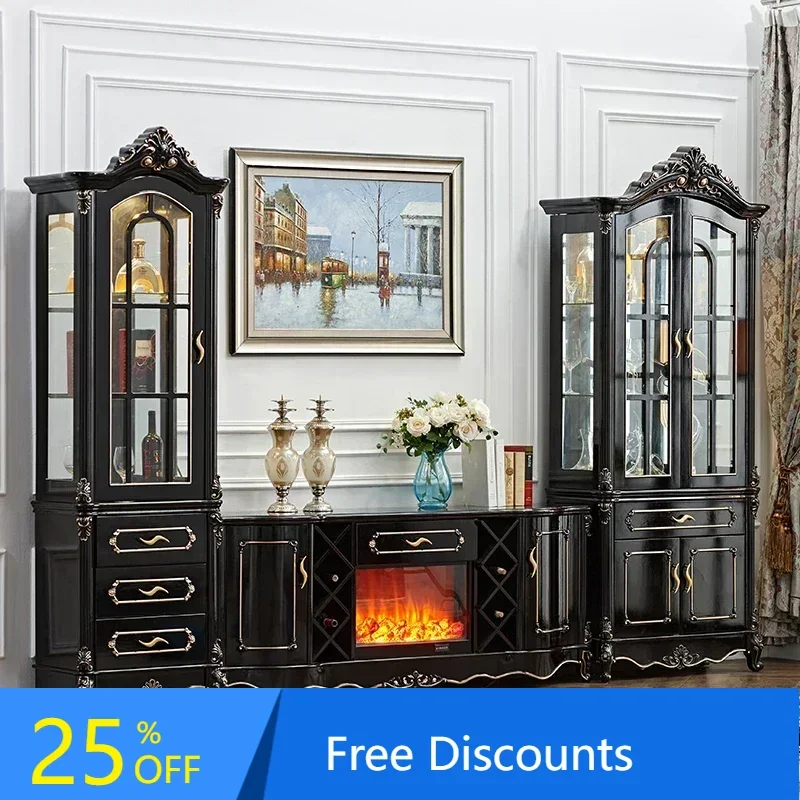 

LL wine cabinet living room wall display cabinet decorative carved dining side cabinet white glass