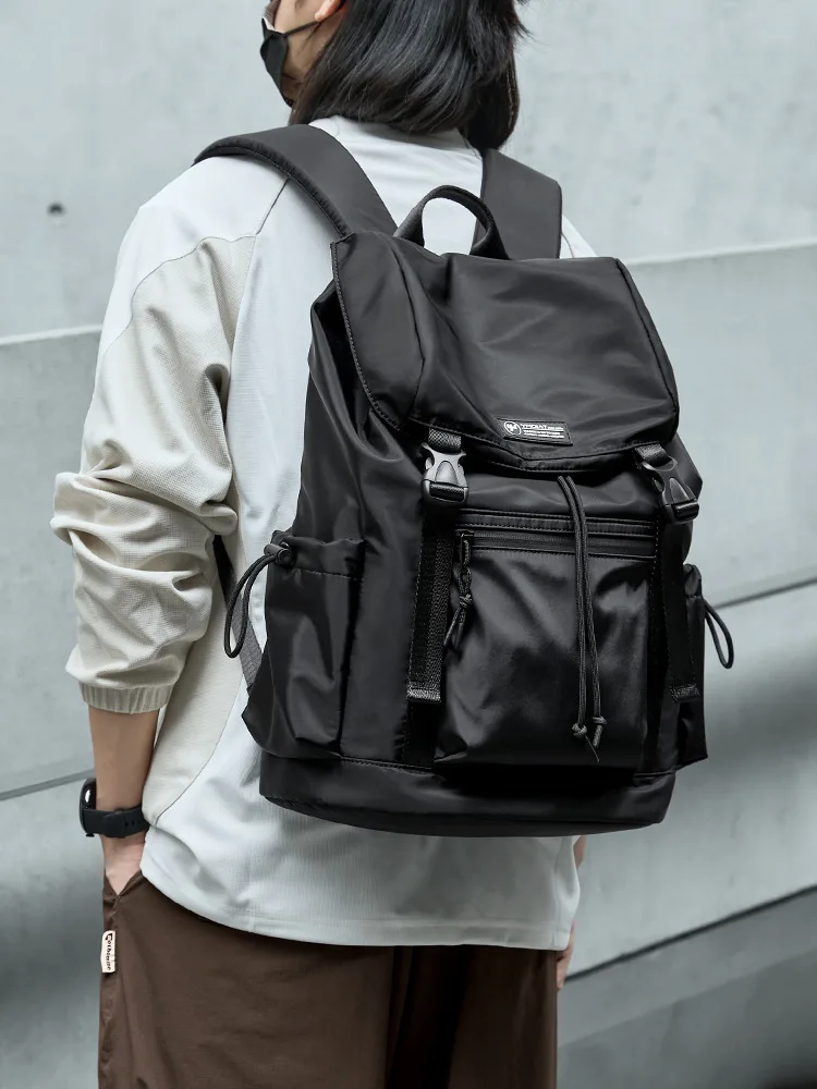 Men's School Manager Bag Flap Backpack for Men Fashion Drawstring Backpack Fit 15.6 inch Laptop Hiking Traveling Dayback