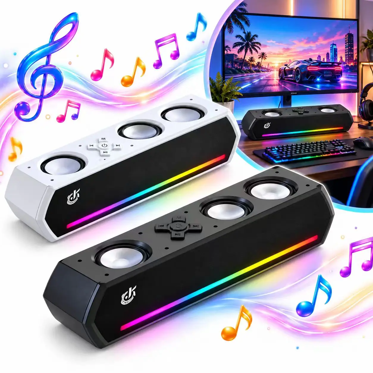 Soundbar Bluetooth 30W com 4 Alto-falantes para TV, PC e Notebook - Caixa de Som Potente