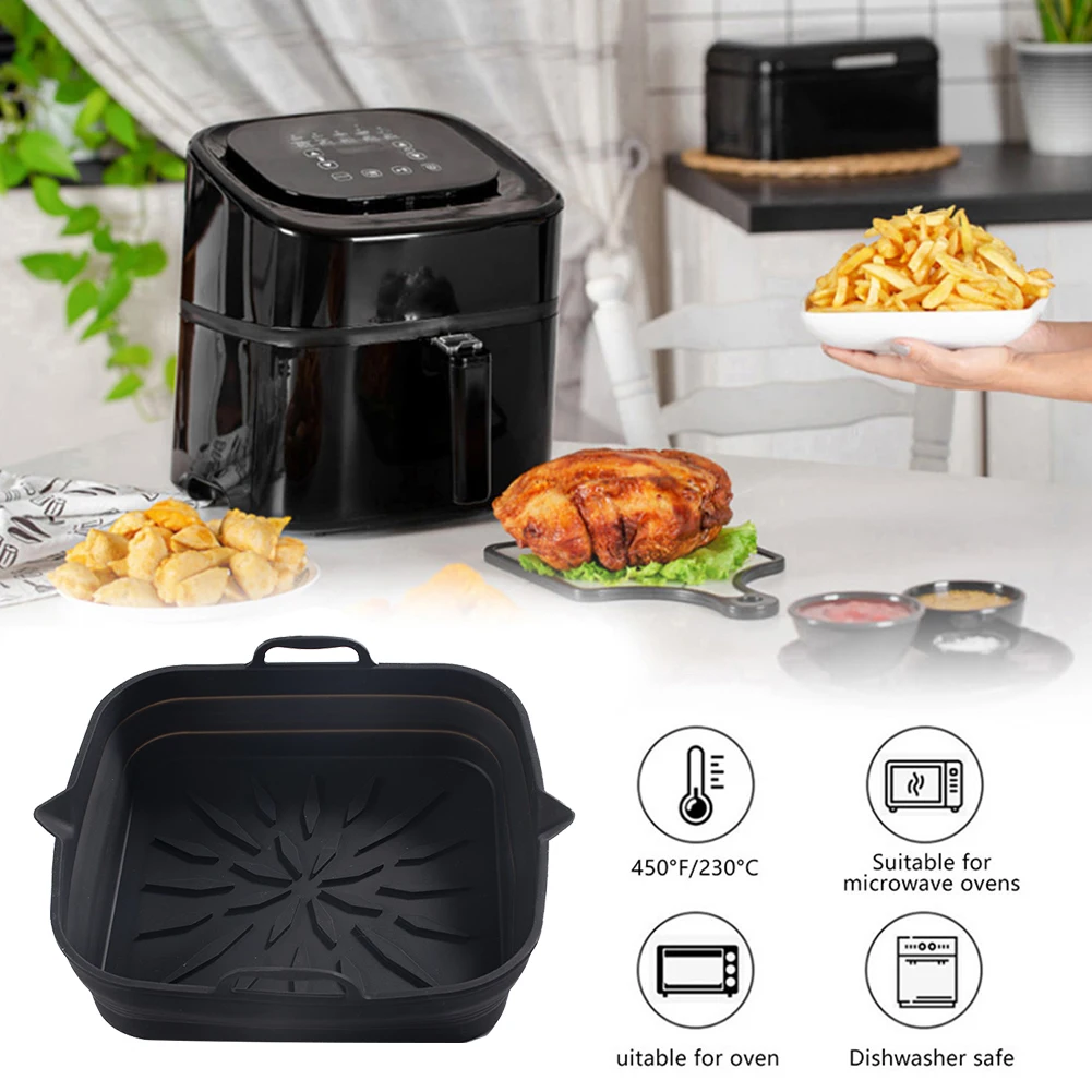 

Silicone Air Fryer Tray Non Stick Foldable Air Fryers Oven Baking Tray High Temperature Resistant Multi-purpose Kitchen Supplies