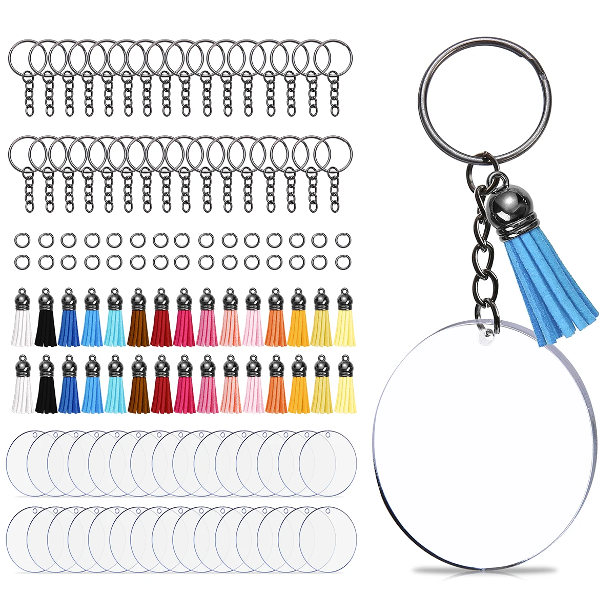 40 قطعة معدنية يا خاتم الربيع المشبك قابلة للفتح حلقة تسلق مستديرة المفاتيح مع شرابة جلدية وويفر DIY بها بنفسك الملحقات