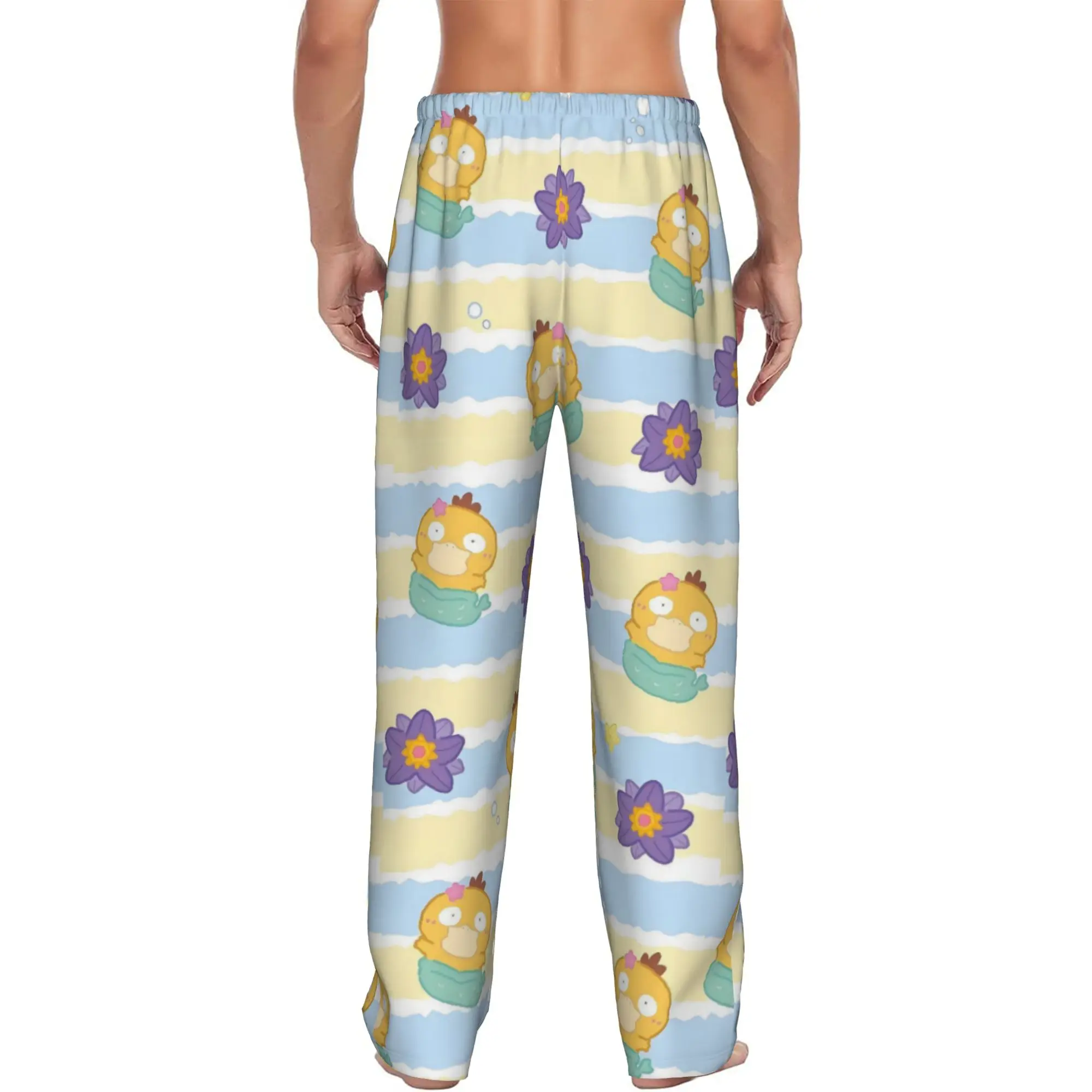 Custom P-Psyducked Cartoon Pajama Pants Men's Duck Animated Sleepwear Lounge Sleep Bottoms Stretch with Pockets