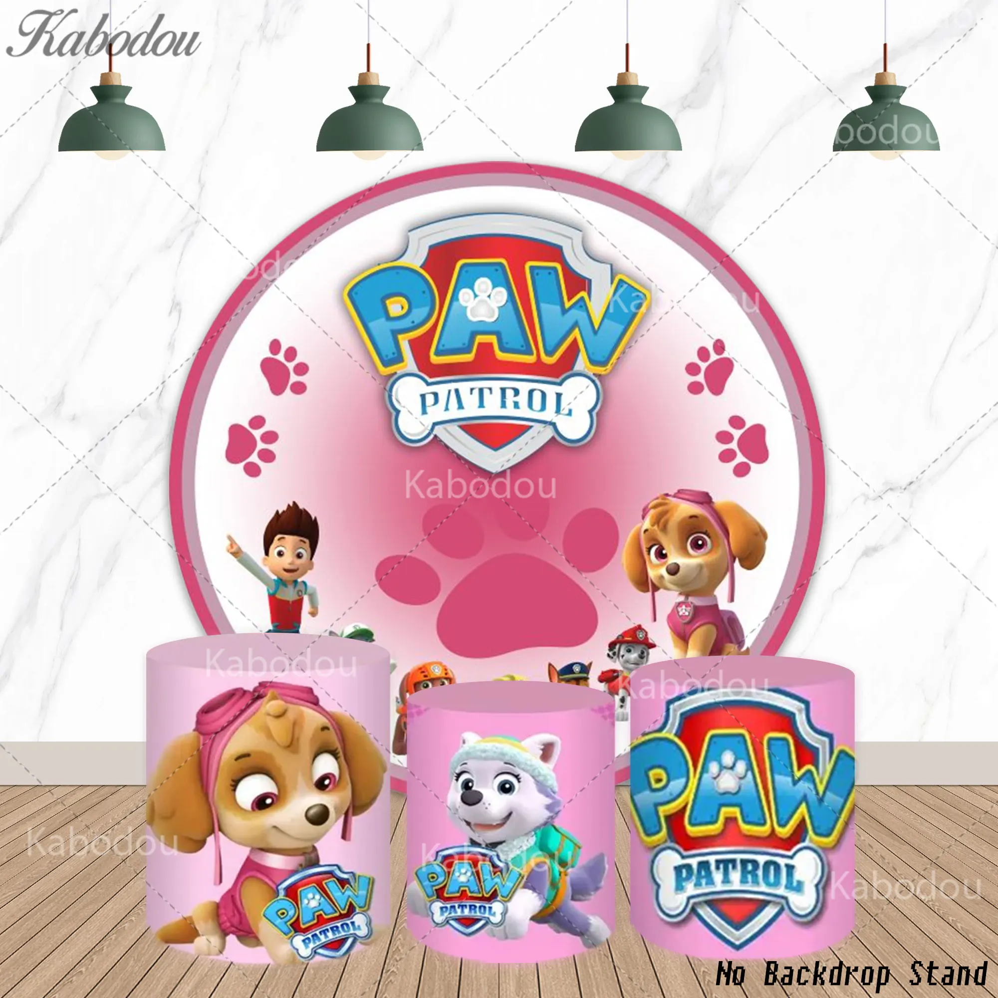 

The Pink Paw Patrol Theme Round Backdrop Girl Birthday Party Dog Skye Decor Cylinder Cover Photography Background Supplies Prop