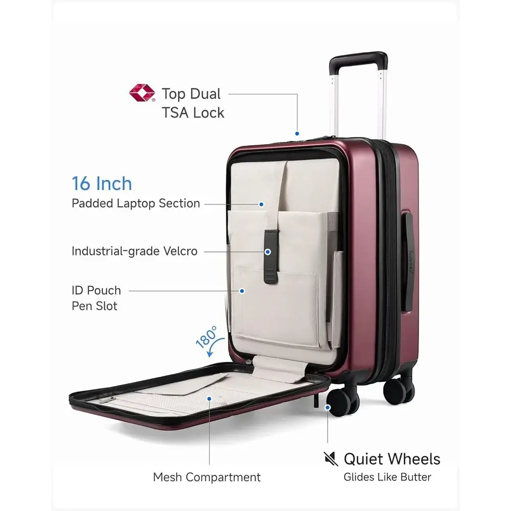 20 Inch FLO5 Expandable Polycarbonate Carry-On Suitcase with Front Pocket (Cheery FX-Core)