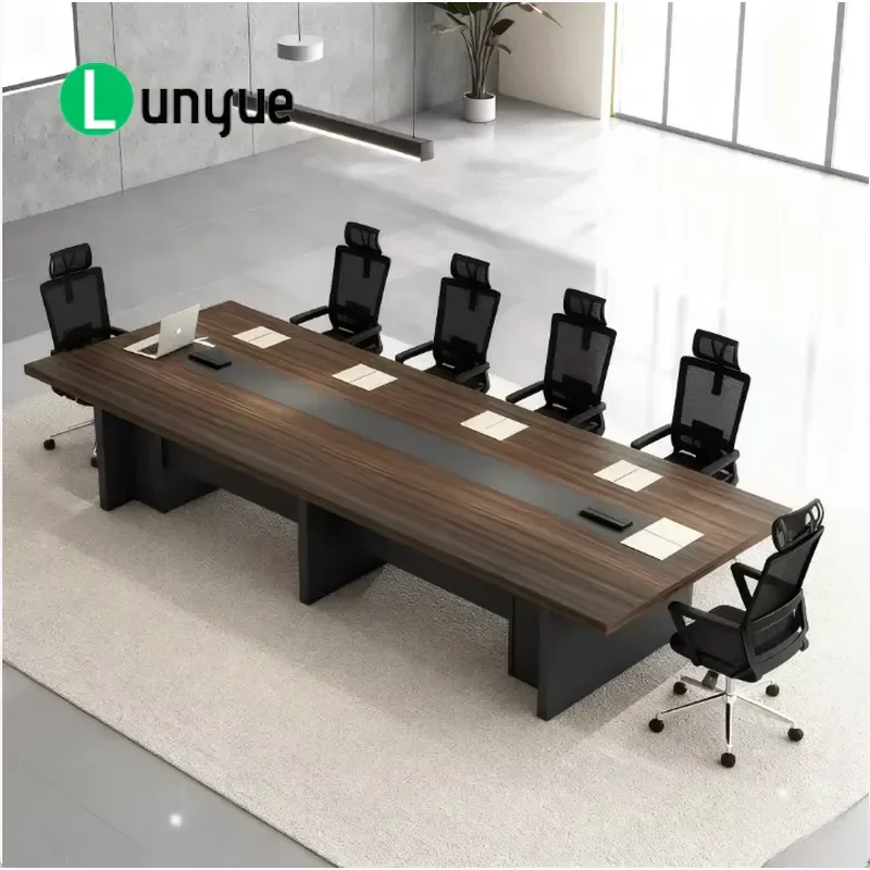 Modern Business Conference Table Panel Design Durable Wood Construction Stable Structure for Office Meetings
