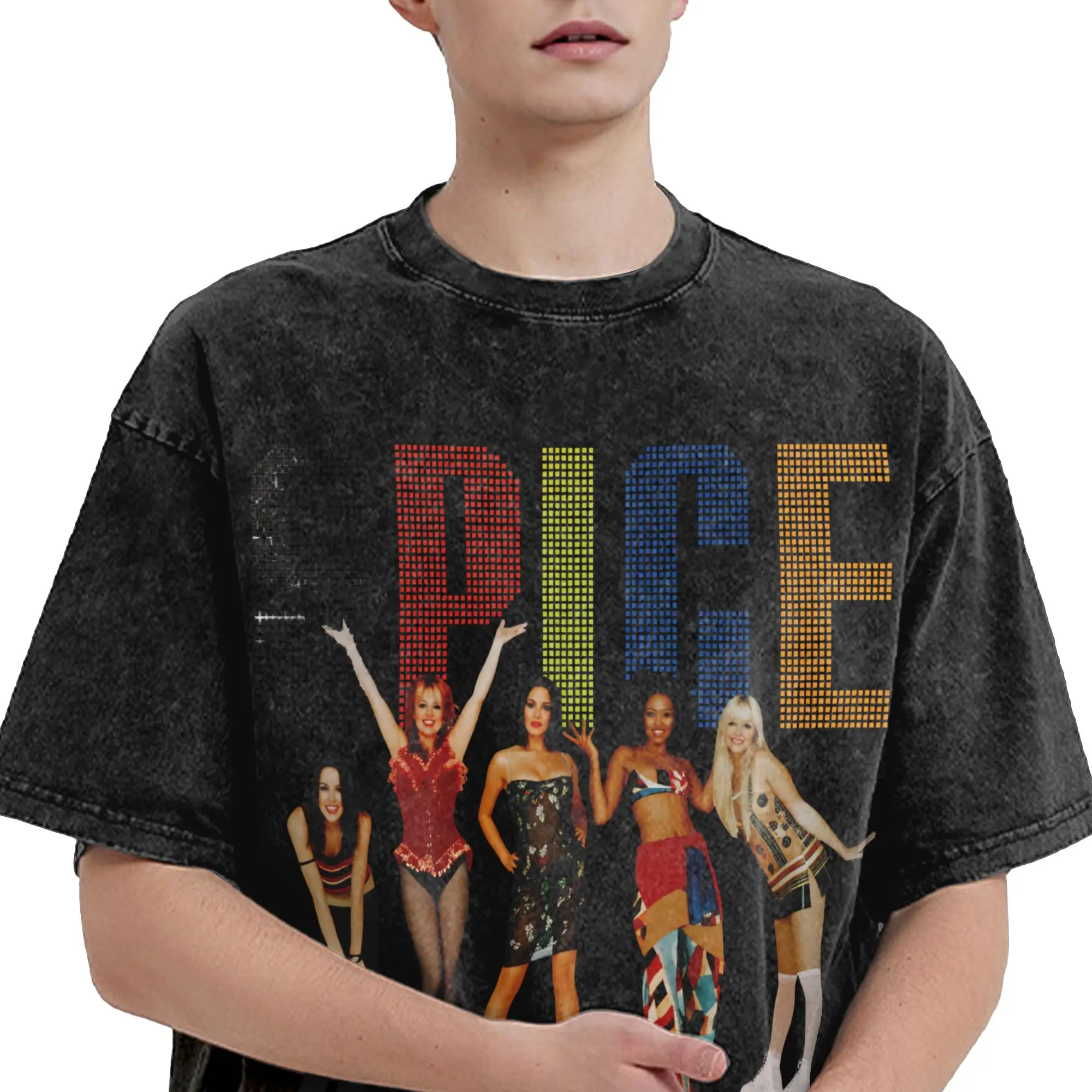 Harajuku Washed Shirt Spice Girls Tour Outfit Vintage T Shirt Oversize  Streetwear Short Sleeve Printed Tops Tees