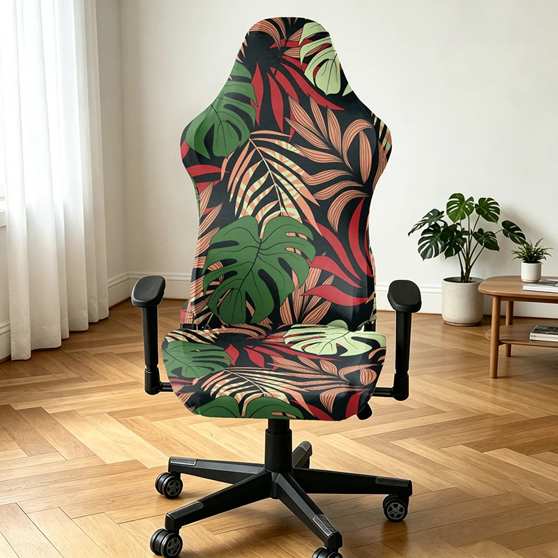 Tropical Forest Printed Computer Gaming Chair Slipcover Universal Rotating Armchair Seat Protector For Home Office Hotel