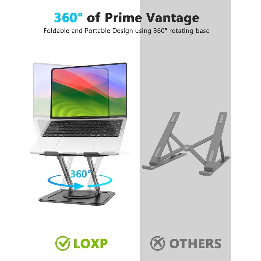 Adjustable Laptop Stand Computer Stand with 360 Rotating Base Ergonomic Laptop Riser Mount for Desk Foldable Protable Computer