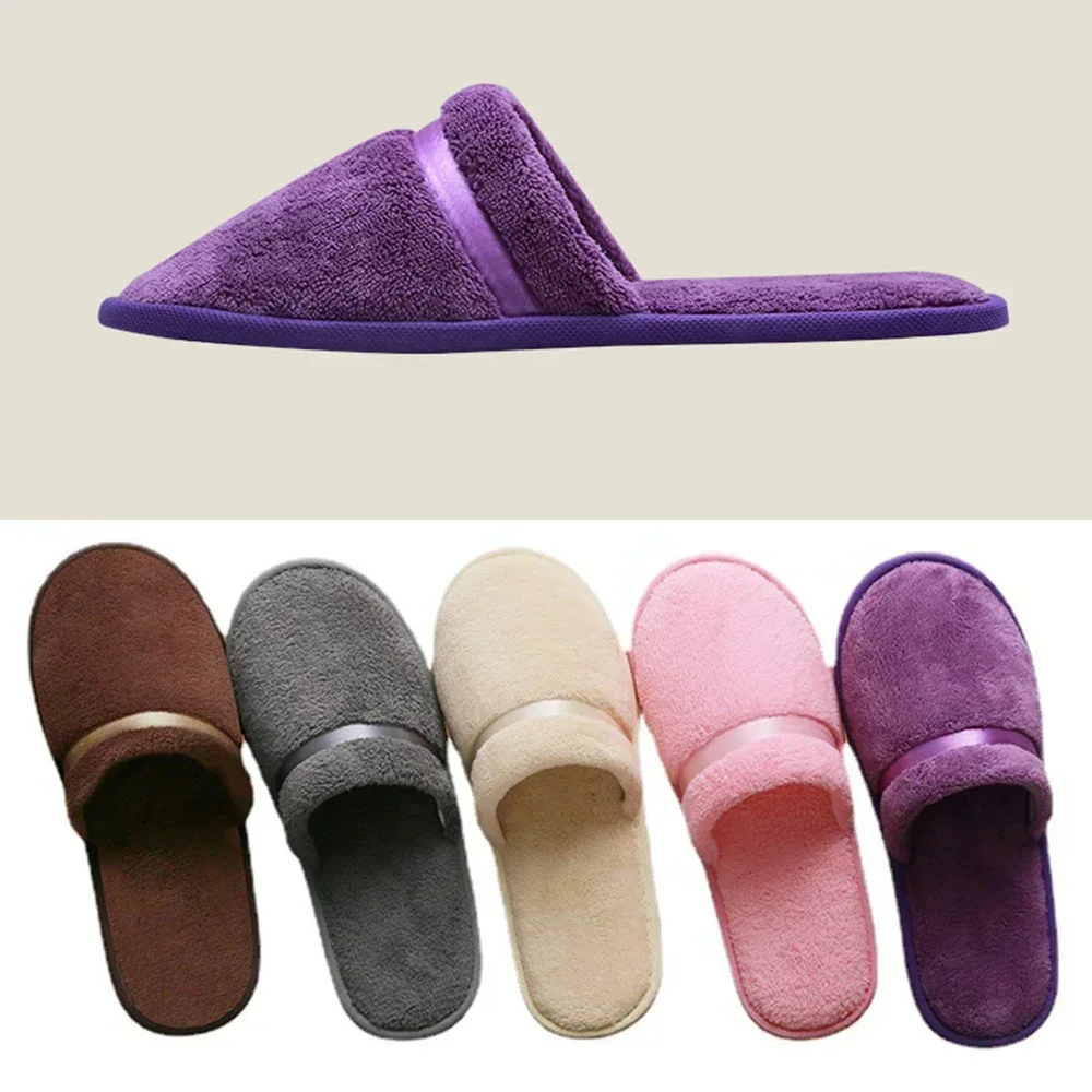 1 Paar Herbruikbare Hotel Slippers Voor Mannen Vrouwen Koraal Fleece Slippers Anti-Slip Ademende Zachte Winter Accessoires Indoor Schoenen