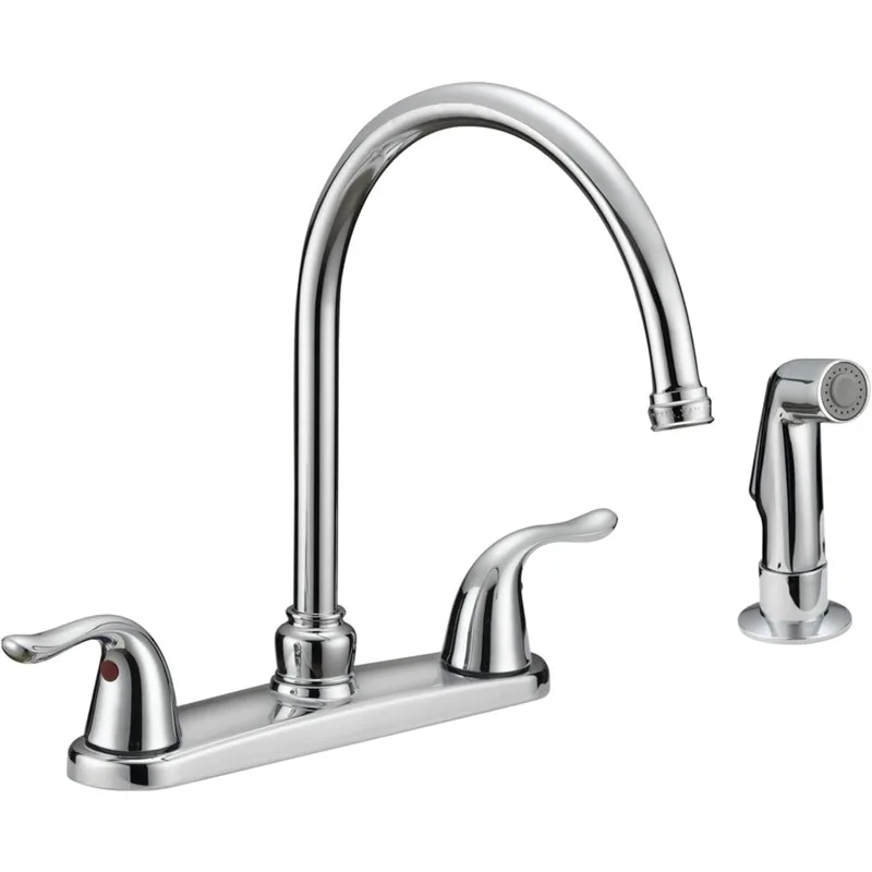 

Kitchen Faucet, Kitchen Sink Faucet with 2 Handles and Pull-Out Side Sprayer, 4-Hole Installation