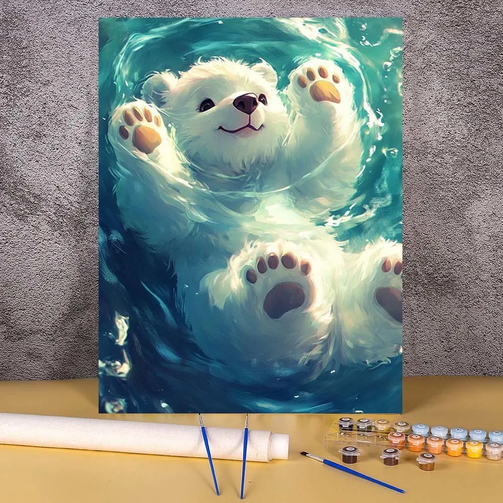 

DIY Painting By Numbers Figure Handpainted Acrylic Paint Cartoon Polar Bear On Canvas Home Wall Art For Living Room DIY Gift