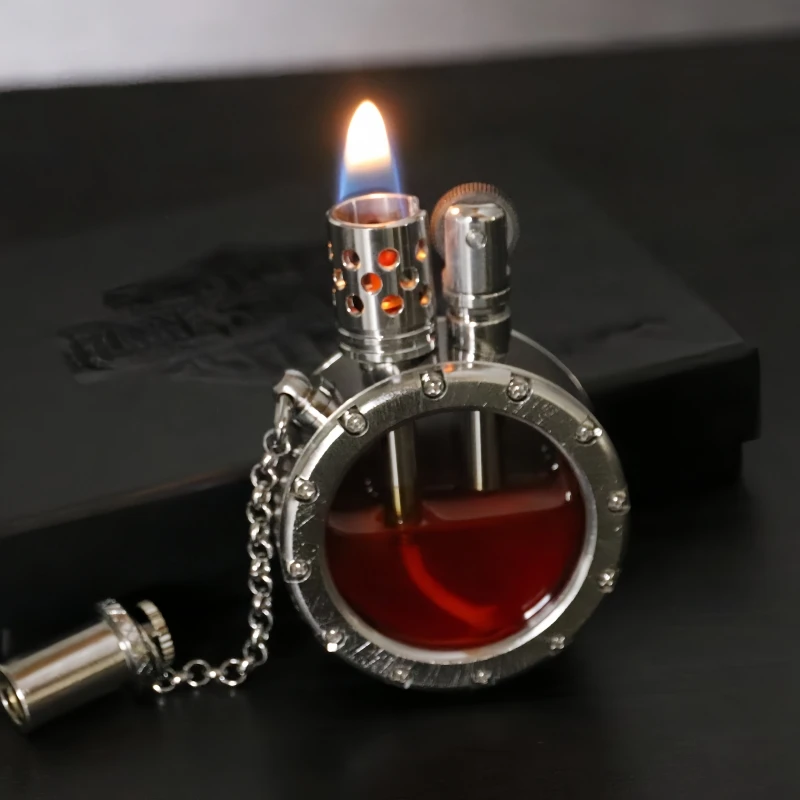 

Vintage Heavy-duty Transparent Oil Tank Open Flame Lighter Handmade Brass Creative Men's Series Gift Cigarette Lighter