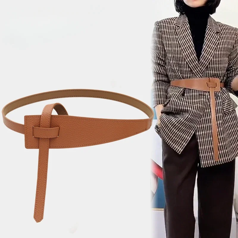 Fashionable Belts for Woman Solid Color PU Durable Convenient Belts Coat Dress Outer Garment Girdle