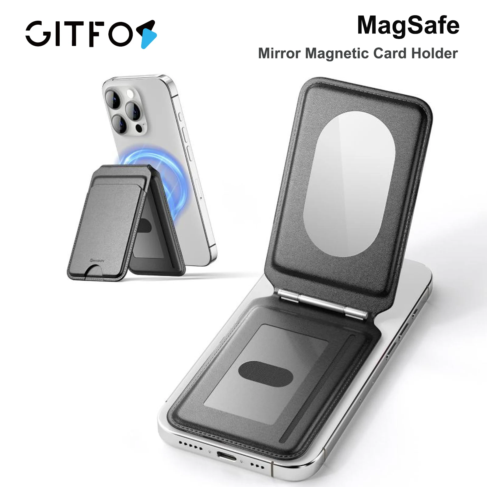 

GITFOS Магнитный карман для карт Кошелек-подставка Magsafe Кредитный держатель Кожаный чехол для телефона Держатель для карт для Iphone 17, 16, 15, 13, 14, 12 серии