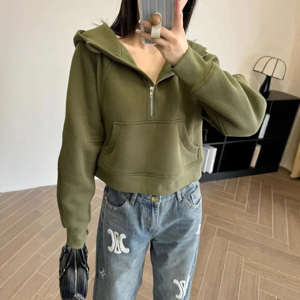 سترة نسائية من Lulu مبطنة بالصوف مع نصف سحاب لربيع وخريف ملابس رياضية عصرية غير رسمية من Shenzhen #2