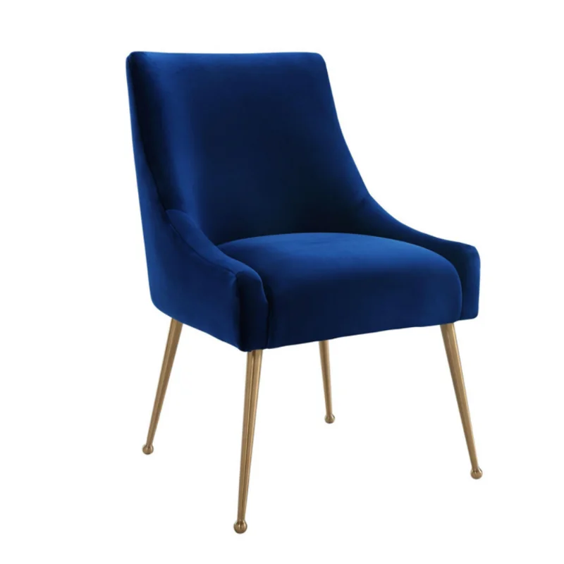 Wholesale upholstery modern style blue tufted metal leg velvet fabric navy modern dining chairs