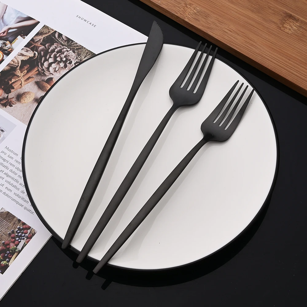 6Pcs Black Matte Flatware Cutlery Set Stainless Steel Dinnerware Set Dessert Fork Spoon Silverware Set Kitchen Party Tableware