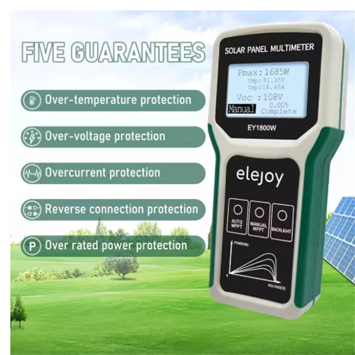 Solar Panel Smart Tester 1800W Auto/Manual MPPT Photovoltaic Panel Multimeter Testing Power Meter Tool EY1800W